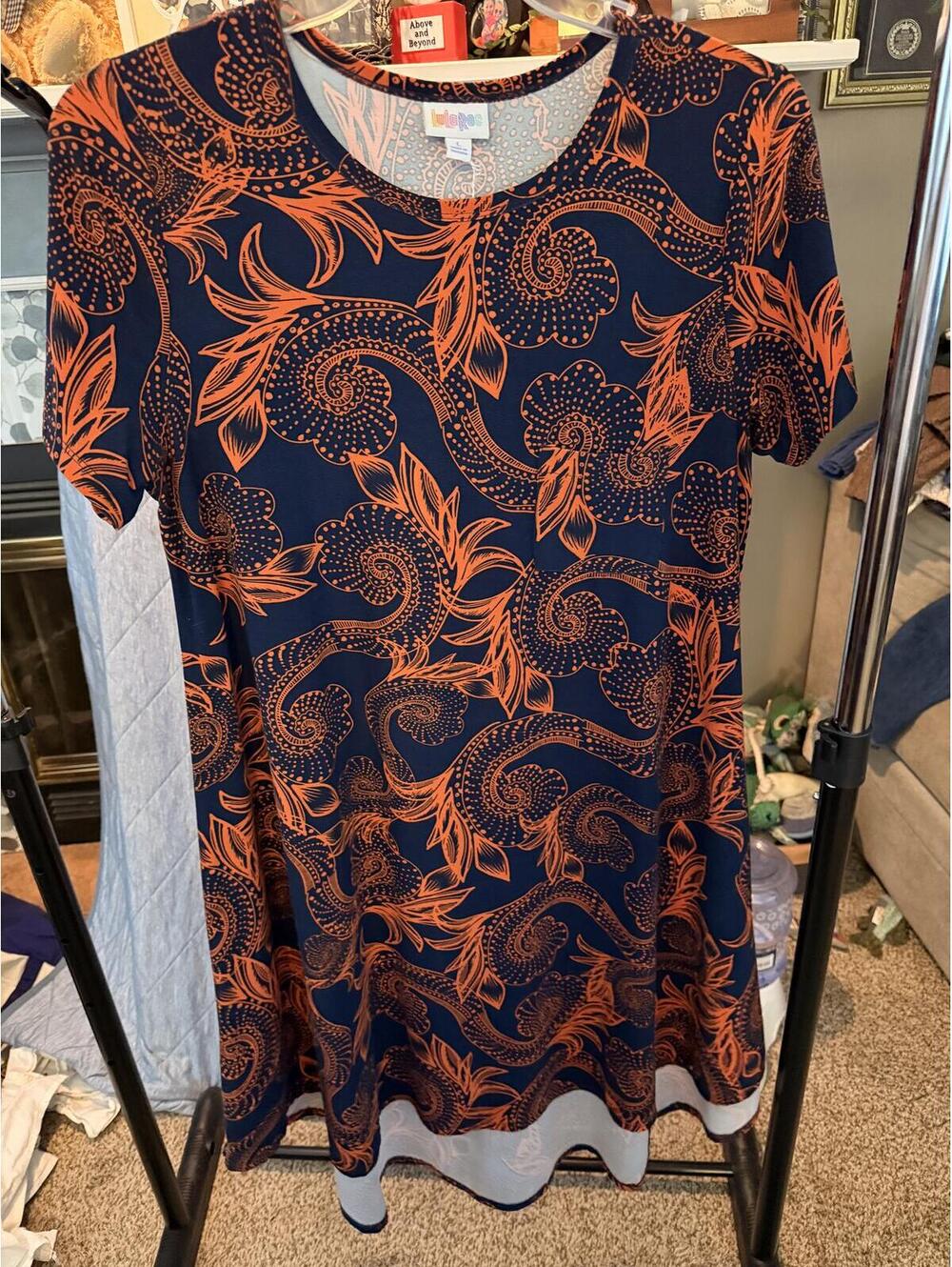 LuLaRoe Navy and Orange Short Sleeve Dress Size Large